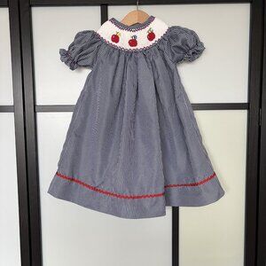 Smockingbird Gingham Smocked Dress Gingham Apple A-B-C Baby Girl 18 Month School